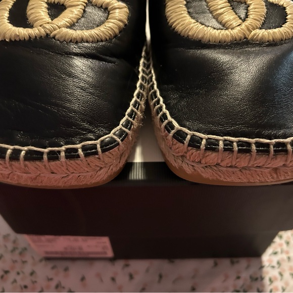 Gucci Black Leather Espadrille Mule with Natural Straw GG - Picture 2 of 4